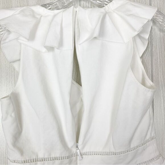 Kate Spade | White V-Neck Ruffle Peplum Sleeveless Blouse Size 4 - Picture 8 of 13